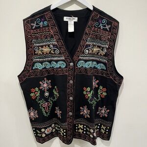 Vtg Victoria Jones Vest 3X Floral Embroidered  Whimsical Artsy Colorful Butterfl